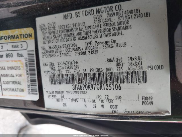 3FA6P0K97GR135106 Ford Fusion Titanium