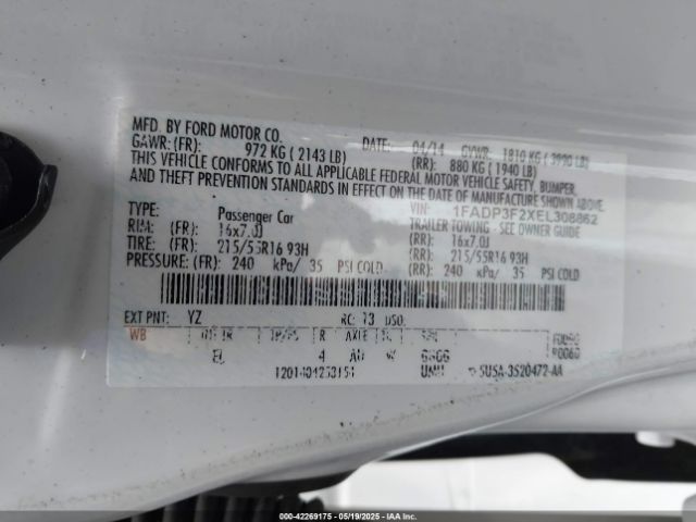 1FADP3F2XEL308862 Ford FOCUS SE
