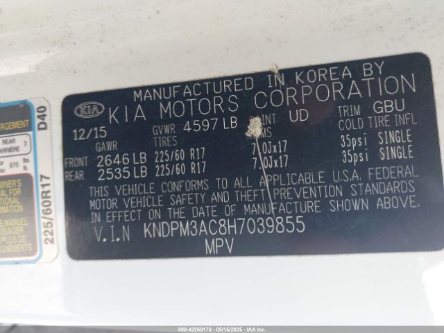 KNDPM3AC8H7039855 KIA Sportage Lx