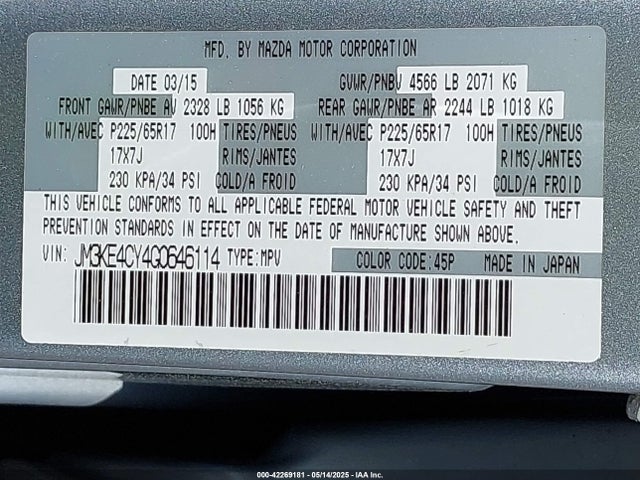 JM3KE4CY4G0646114 Mazda Cx-5 Touring