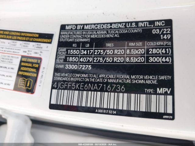 2022 MERCEDES-BENZ GLS 450 4JGFF5KE6NA716736 Photo 8