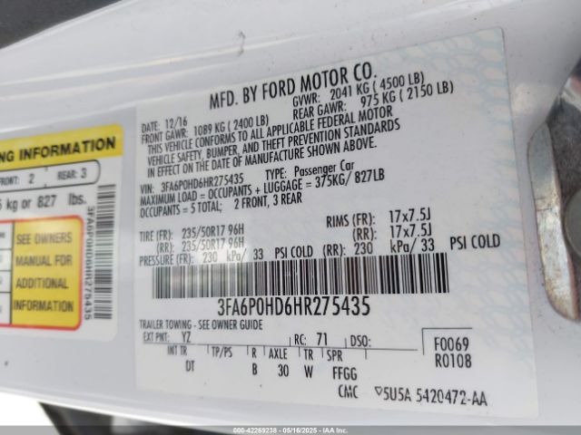 3FA6P0HD6HR275435 Ford 2017