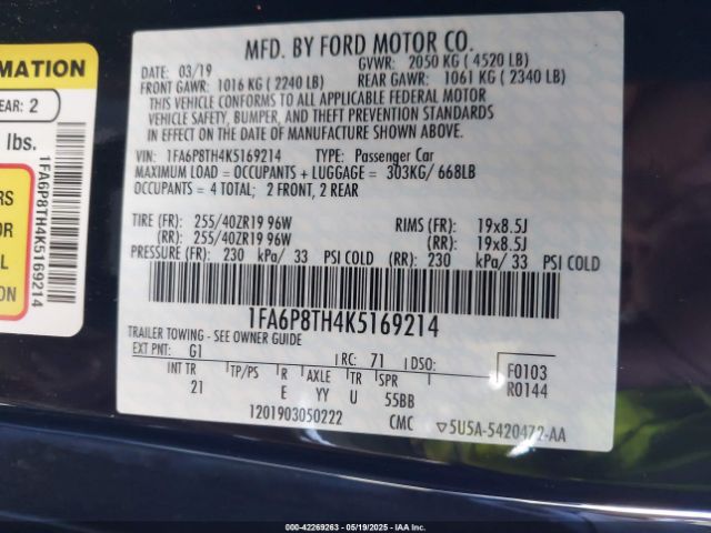 1FA6P8TH4K5169214 Ford Mustang Ecoboost