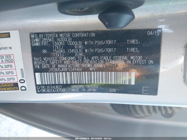 JTEBU5JR8F5249466 Toyota 4runner Sr5 Premium