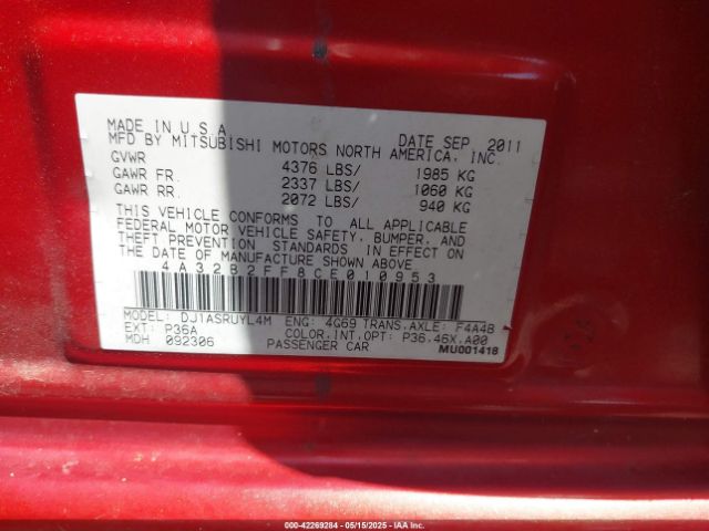 2012 MITSUBISHI GALANT 4A32B2FF8CE010953 Photo 8