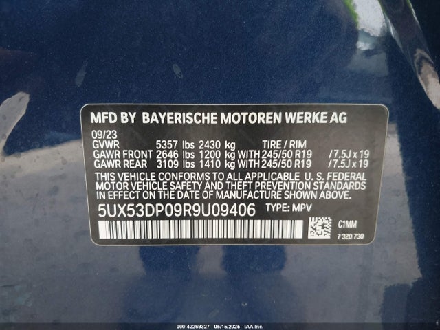 BMW X3 2024 5UX53DP09R9U09406 Image 9