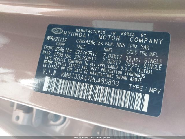 KM8J33A47HU485803 Hyundai TUCSON SE