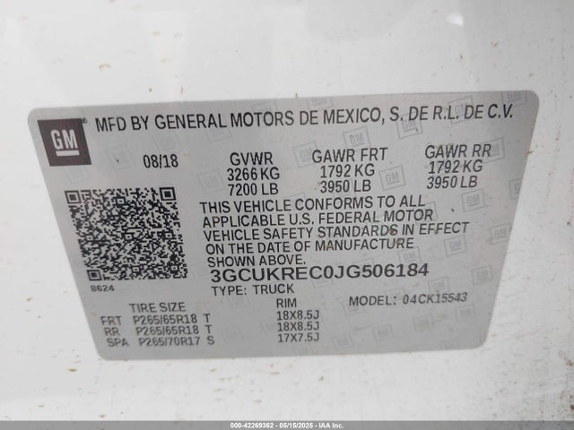3GCUKREC0JG506184 Chevrolet l83 - sidi: spark ignited direct injection, vvt: variable valve timing, afm, e85 max, alum