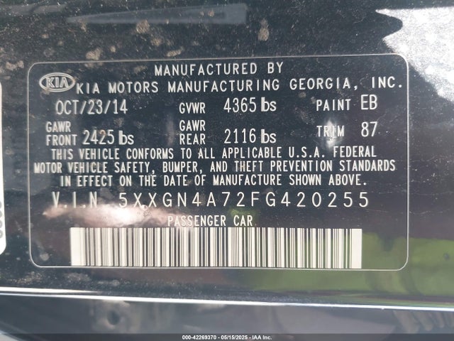 5XXGN4A72FG420255 KIA dohc gdi theta ii