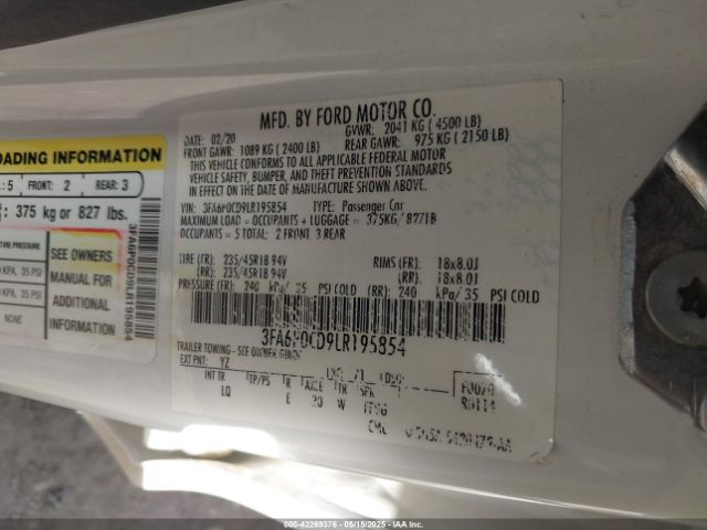 3FA6P0CD9LR195854 Ford FUSION SEL