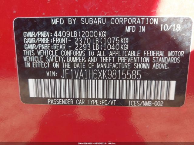 JF1VA1H6XK9815585 Subaru Wrx Limited