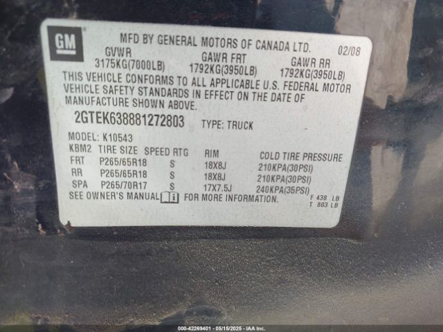 2008 GMC SIERRA 1500 2GTEK638881272803 Photo 8