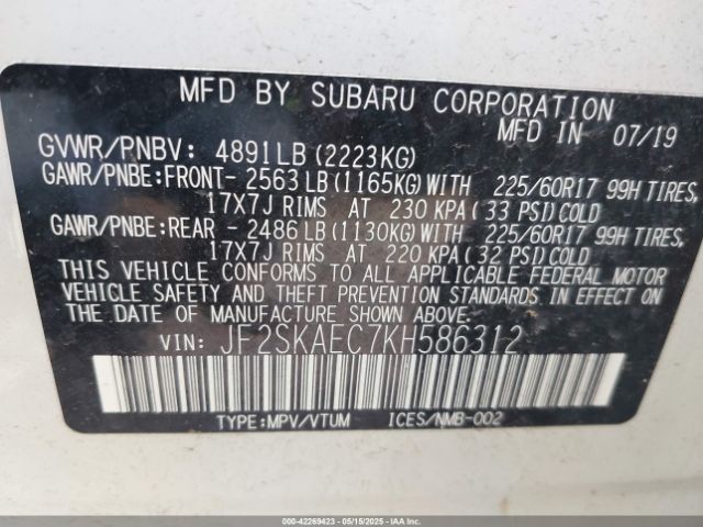 JF2SKAEC7KH586312 Subaru Forester Premium