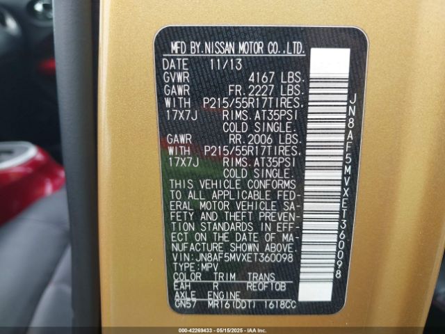 JN8AF5MVXET360098 Nissan Juke Sl
