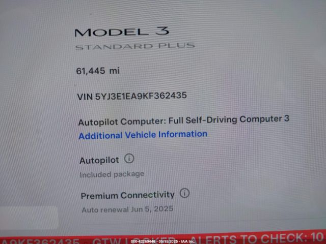 5YJ3E1EA9KF362435 Tesla Model 3 Long Range/mid Range/standard Range/standard Range Plus
