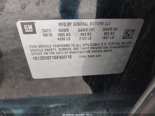1G1ZE5ST1GF350718 Chevrolet MALIBU 1LT