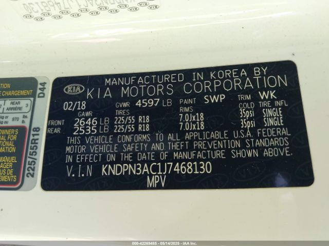 KNDPN3AC1J7468130 KIA Sportage Ex