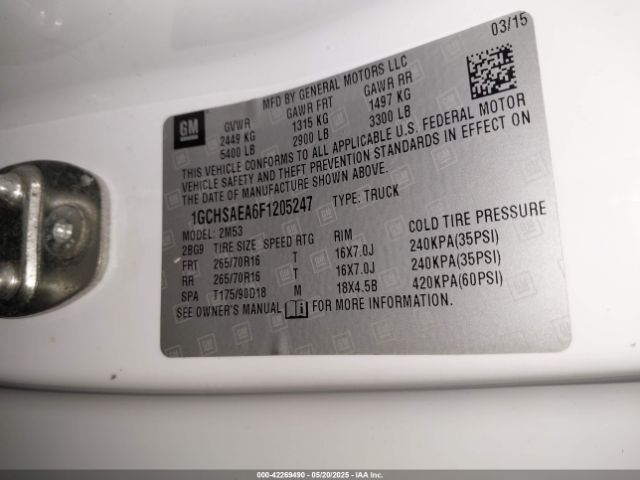 1GCHSAEA6F1205247 Chevrolet Colorado Wt