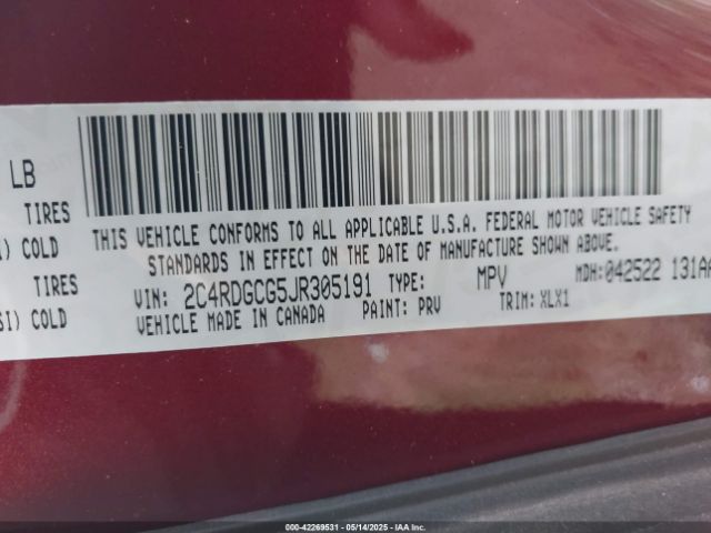 2C4RDGCG5JR305191 Dodge Grand Caravan Sxt
