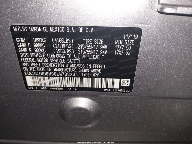 3CZRU6H96LM708203 Honda Hr-v Awd Touring