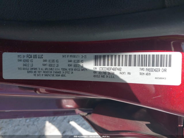 Chrysler 200 Limited 2015 1C3CCCAB3FN687402 Image 9