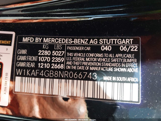 W1KAF4GB8NR066743 Mercedes-Benz m264
