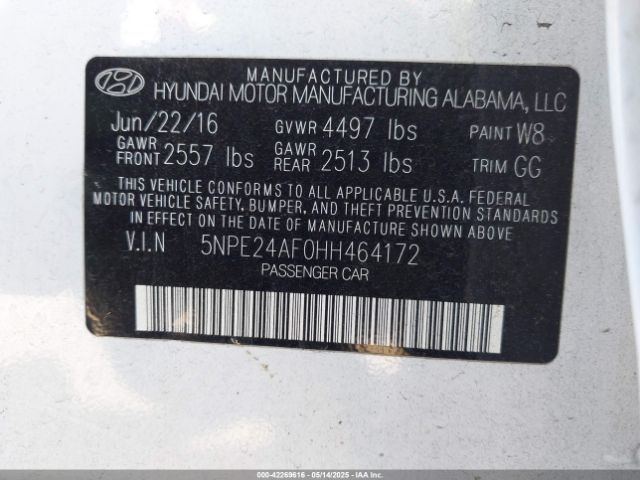 5NPE24AF0HH464172 Hyundai 2017