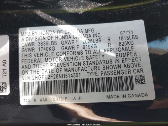 2022 HONDA CIVIC 2HGFE2F28NH514361 Photo 8