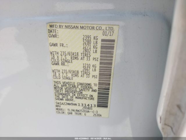 5N1AZ2MH9HN131413 Nissan MURANO SL