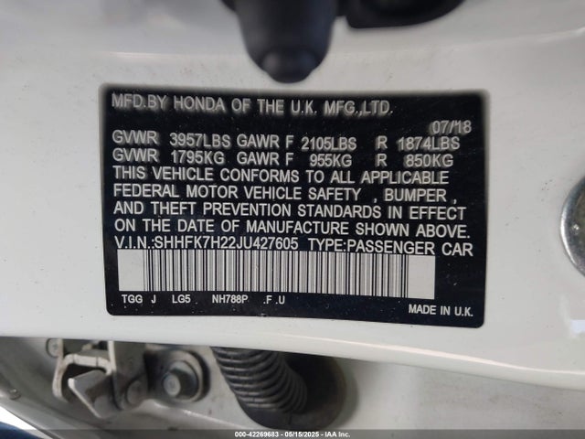 SHHFK7H22JU427605 Honda l15ba