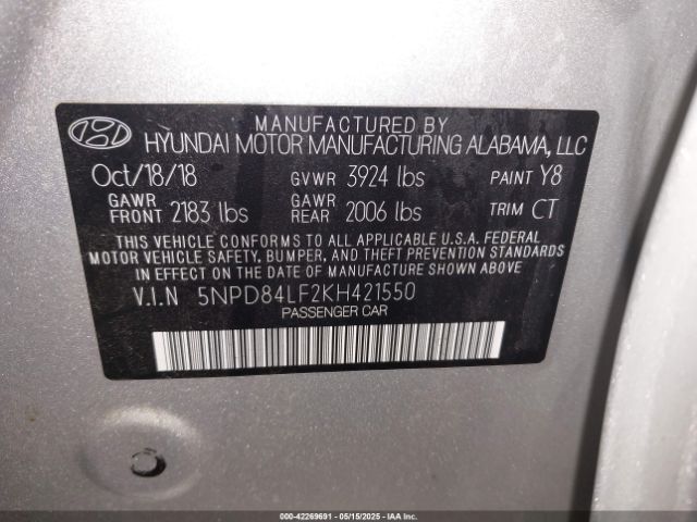 5NPD84LF2KH421550 Hyundai Elantra Value Edition