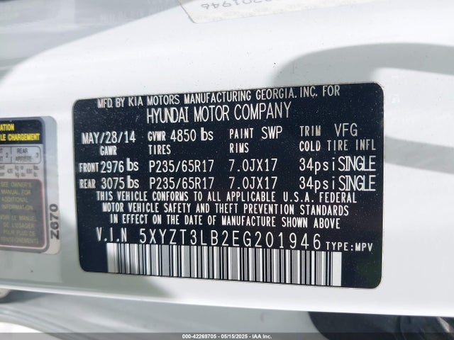 5XYZT3LB2EG201946 Hyundai Santa Fe Sport 2.4l