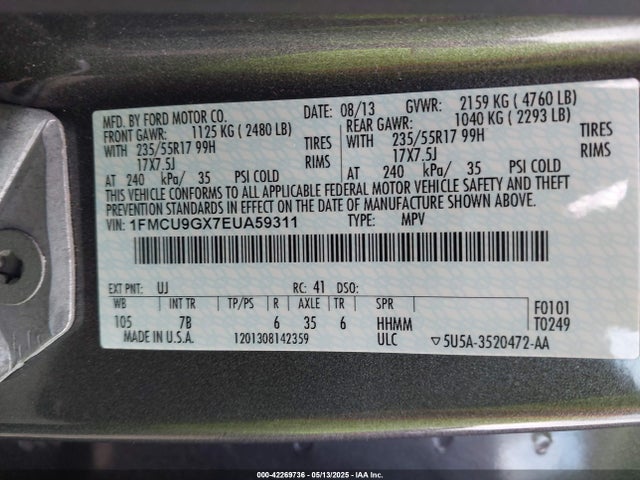 Ford ESCAPE SE 2014 1FMCU9GX7EUA59311 Image 9