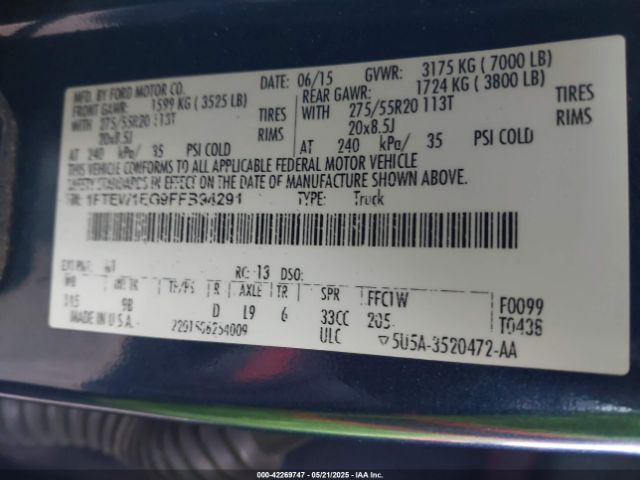1FTEW1EG9FFB94291 Ford F-150 Platinum
