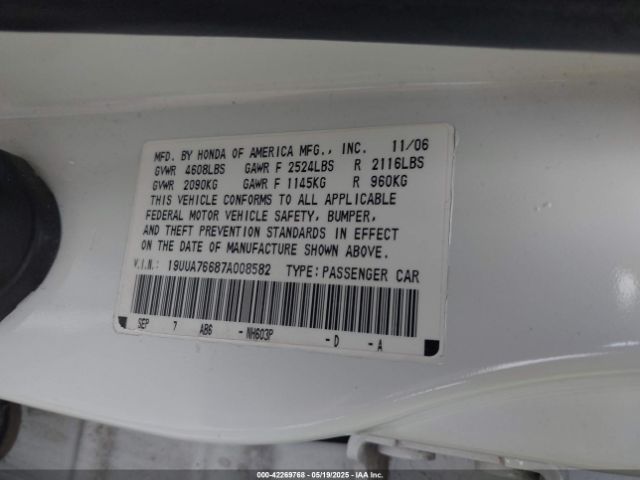 2007 ACURA TL 19UUA76687A008582 Photo 8