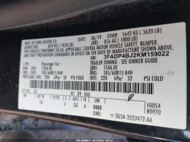 3FADP4BJ2KM159022 Ford FIESTA SE