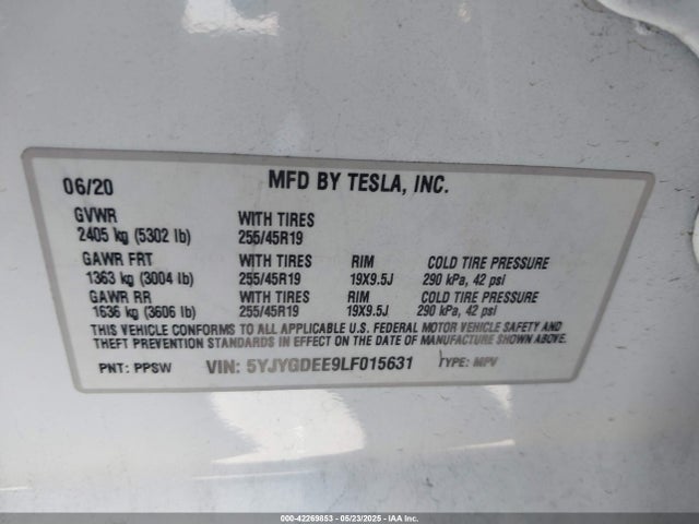 2020 TESLA MODEL Y 5YJYGDEE9LF015631 Photo 8