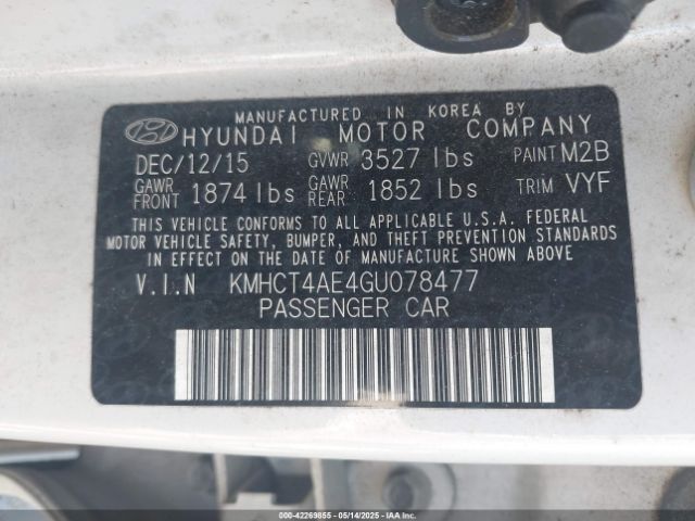 KMHCT4AE4GU078477 Hyundai ACCENT SE