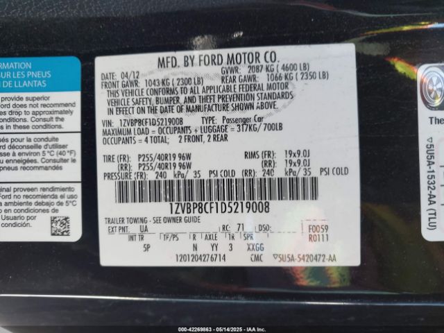 2013 FORD MUSTANG 1ZVBP8CF1D5219008 Photo 8