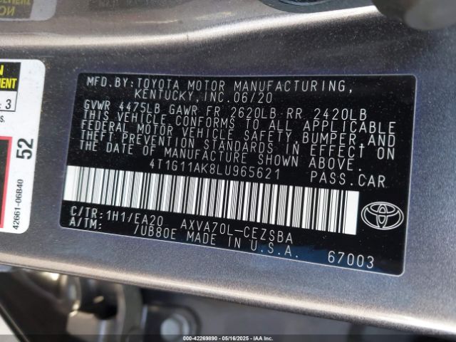 4T1G11AK8LU965621 Toyota CAMRY SE