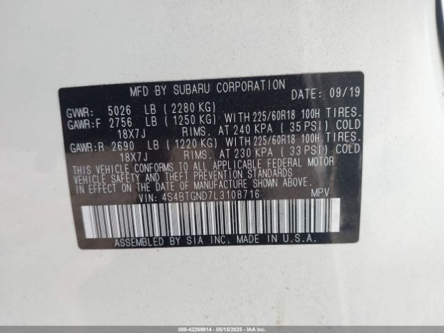 4S4BTGND7L3108716 Subaru Outback Limited Xt