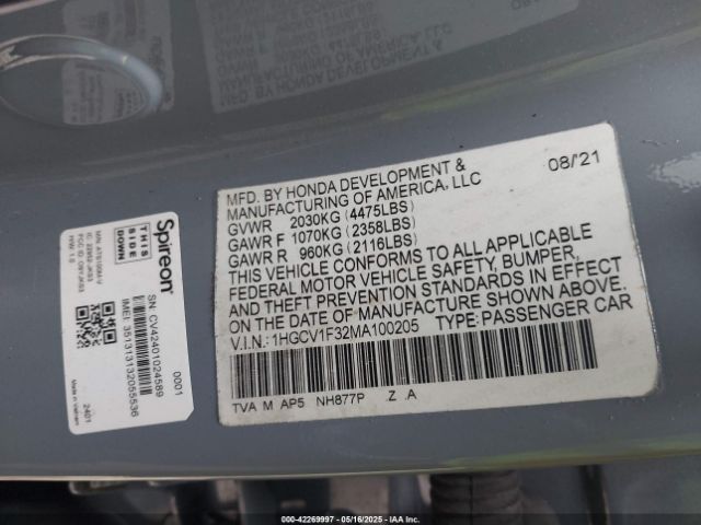 2021 HONDA ACCORD 1HGCV1F32MA100205 Photo 8