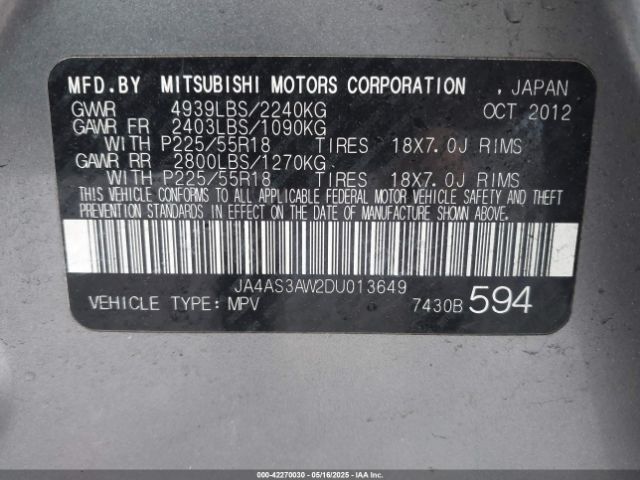 2013 MITSUBISHI OUTLANDER JA4AS3AW2DU013649 Photo 8
