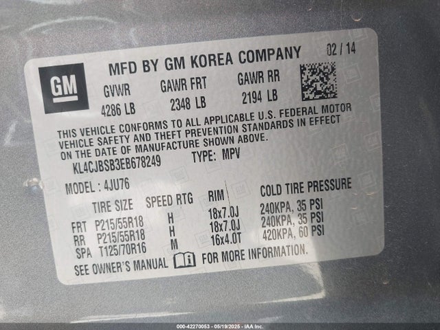 KL4CJBSB3EB678249 Buick Encore Convenience