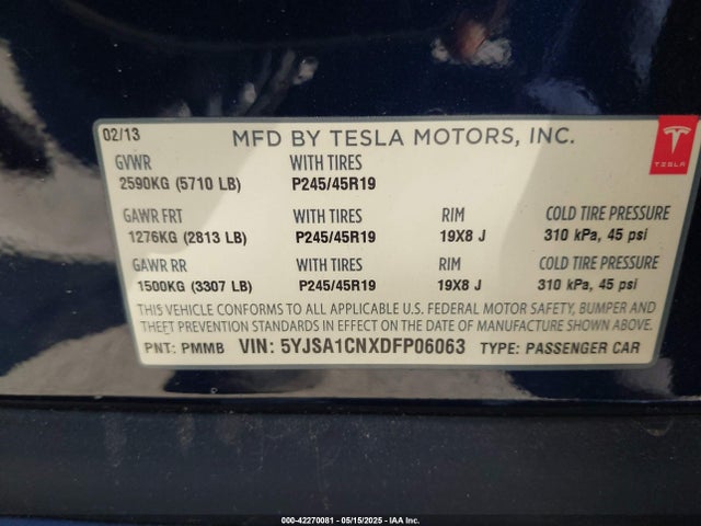 2013 TESLA MODEL S 5YJSA1CNXDFP06063 Photo 8