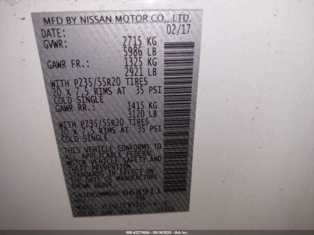 5N1DR2MM6HC668911 Nissan Pathfinder Platinum