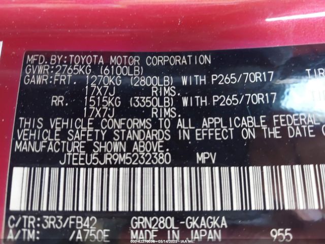 JTEEU5JR9M5232380 Toyota 4RUNNER SR5