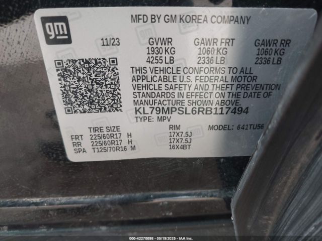 KL79MPSL6RB117494 Chevrolet Trailblazer Fwd Lt