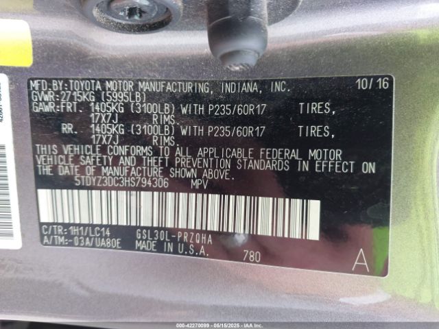 2017 TOYOTA SIENNA 5TDYZ3DC3HS794306 Photo 8