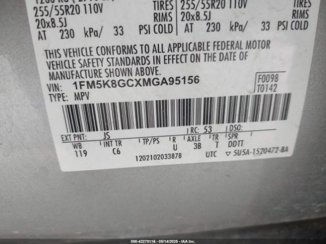 2021 FORD EXPLORER 1FM5K8GCXMGA95156 Photo 8